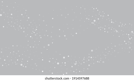 Falling Snow on Gray, Vector. Winter Holidays Storm Background. Advertising Frame, New Year, Christmas Weather. Falling Snowflakes, Night Sky. Elegant Scatter, Grunge White Glitter. Cold Falling Snow
