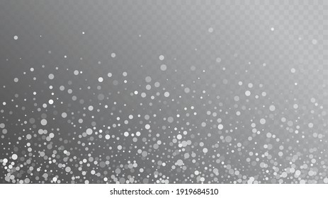 Falling Snow on Gray, Vector. Winter Holidays Storm Background. Falling Snowflakes, Night Sky. Advertising Frame, New Year, Christmas Weather. Elegant Scatter, Grunge White Glitter. Cold Falling Snow