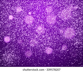 Falling Snow on the Purple Background. Christmas Holiday Mood Background. New Year Weather Background, Vector Illustration.