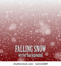 falling snow on the red background - vector image