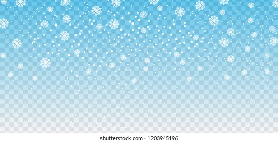 Falling snow on a transparent background. Vector illustration. Winter snowing sky. Eps 10.