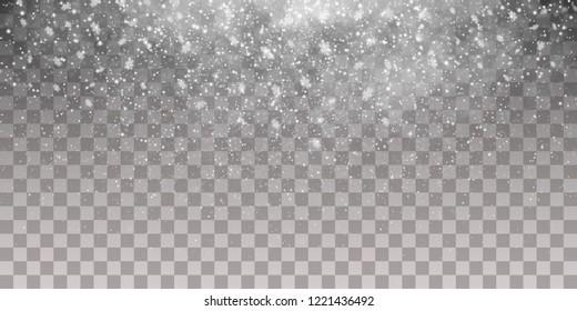 Falling snow on a transparent background. Snow clouds or shrouds. Fog, snowfall. Abstract snowflake background. Fall of snow. Vector illustrator 10 EPS.