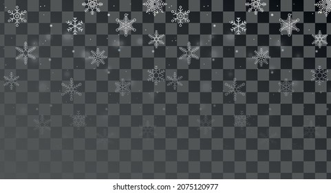 Falling snow on a transparent background