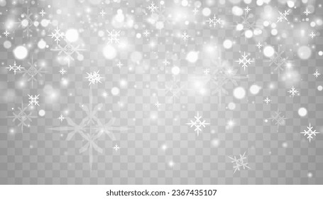 Fallender Schnee auf transparentem Hintergrund. Abstrakter Schneeflocken-Hintergrund. Schneefall.
