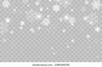 Falling snow on a transparent background. Vector illustration 10 EPS. Abstract snowflake background. Fall of snow.	