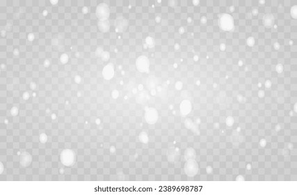 Falling snow on a transparent background. Vector illustration 10 EPS. Abstract snowflake background. Fall of snow.	