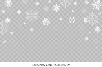 Falling snow on a transparent background. Vector illustration 10 EPS. Abstract snowflake background. Fall of snow.	