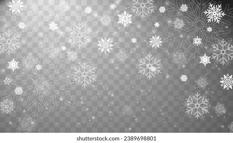 Falling snow on a transparent background. Vector illustration 10 EPS. Abstract snowflake background. Fall of snow.	