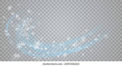 Falling snow on a transparent background. Vector illustration 10 EPS. Abstract snowflake background. Fall of snow.	