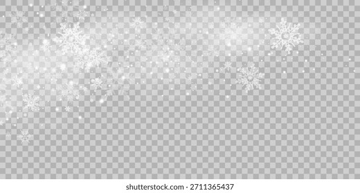 Falling snow on a transparent background. Vector illustration 10 EPS. Abstract snowflake background. Fall of snow.	