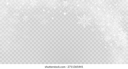 Falling snow on a transparent background. Vector illustration 10 EPS. Abstract snowflake background. Fall of snow.	