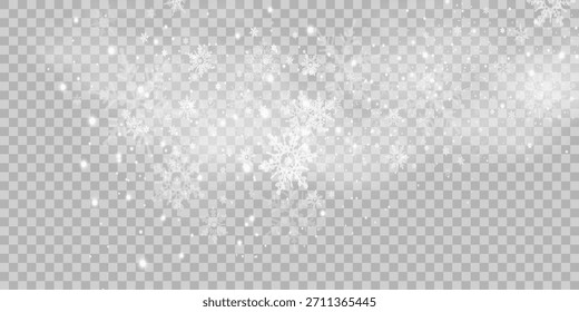 Falling snow on a transparent background. Vector illustration 10 EPS. Abstract snowflake background. Fall of snow.	