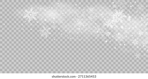 Falling snow on a transparent background. Vector illustration 10 EPS. Abstract snowflake background. Fall of snow.	