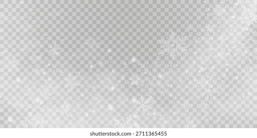 Falling snow on a transparent background. Vector illustration 10 EPS. Abstract snowflake background. Fall of snow.	