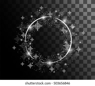Falling snow on a transparent background Season decorative background. New Year holidays vector illustration blurry lights Merry Christmas and Happy New Year Card Xmas Decorations