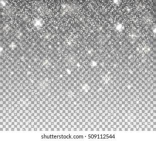 Falling snow on a transparent background. Vector illustration 10 EPS. Abstract snowflake background. Fall of snow.