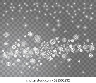 Falling snow on a transparent background. Abstract snowflake background for your Merry Christmas design. Vector illustration