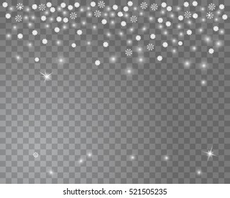 Falling snow on a transparent background. Abstract snowflake background with place for your text. Vector illustration