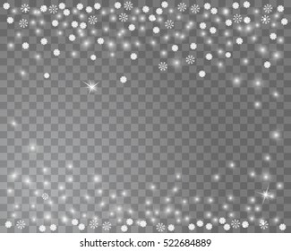 Falling snow on a transparent background. Abstract snowflake background for your winter holiday design. Vector illustration