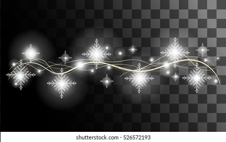Falling snow on a transparent background Season decorative background. New Year holidays vector illustration blurry lights Merry Christmas and Happy New Year Card Xmas Decorations