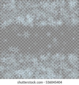 Falling snow on a transparent background. Abstract snowflake background