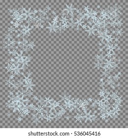 Falling snow on a transparent background. Abstract snowflake background