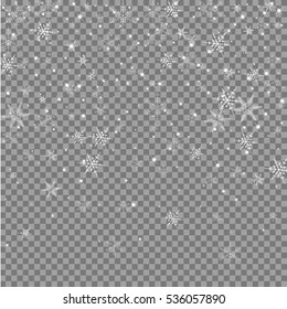 Falling snow on a transparent background. Abstract snowflake background