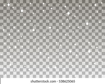 Falling snow on a transparent background. Vector illustration