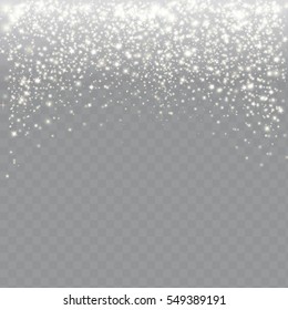 Falling snow on a transparent background. Abstract white glitter snowflake Magic Christmas eve snowfall.