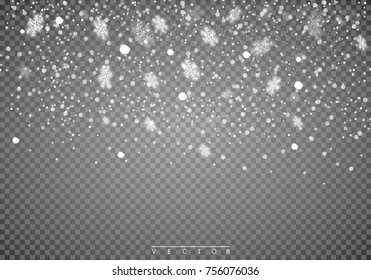 Falling snow on a transparent background. Abstract snowflake background. Fall of snow. Vector illustrator 10 EPS.