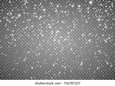 Falling snow on a transparent background. Abstract snowflake background. Fall of snow. Vector illustrator 10 EPS.