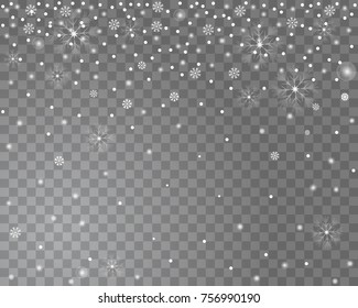 Falling snow on a transparent background. Abstract snowflake background for your Christmas design. Vector illustration.