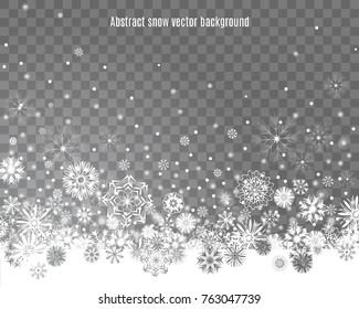 Falling snow on a transparent background. Abstract snow background for your Merry Christmas and Happy New Year design. Vector illustration