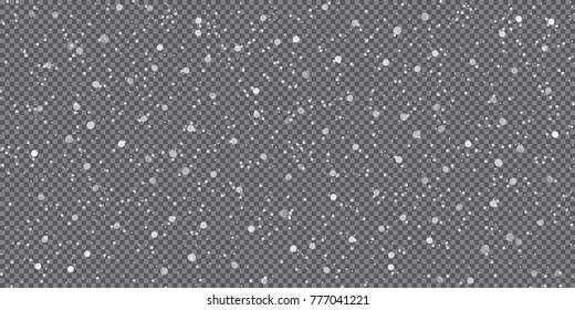 Falling snow on a transparent background. Vector illustration. Winter snowing sky. Eps 10.