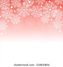 Falling snow over red background, vector illustration. Winter snowflakes