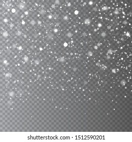 Falling Snow Overlay Background. Snowfall Winter Christmas Background. Vector Illustration.