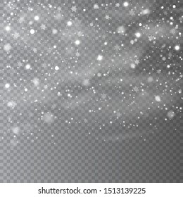 Falling Snow Overlay Background. Snowfall Winter Christmas Background. Vector Illustration.
