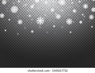 Falling Snow Overlay Background. Snowfall Winter Christmas Background. Vector Illustration.