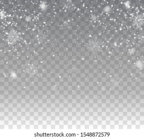Falling Snow Overlay Background. Snowfall Winter Christmas Background. Vector Illustration.