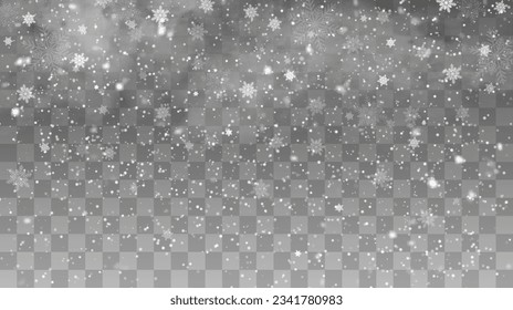 Falling Snow Overlay Background. Snowfall Winter Christmas Background. Vector Illustration.