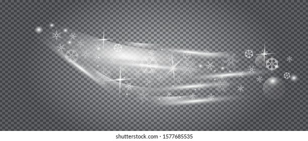 Falling snow overlay banner vector. Snowflakes and sparkles are flowing on transparent background. White snowballs for xmas and New year greeting cards, posters.