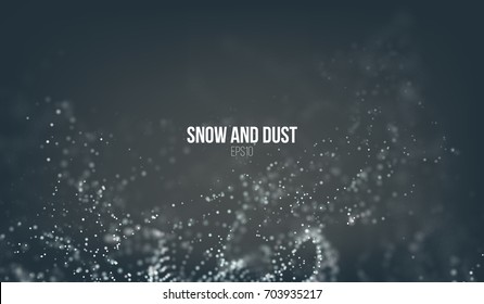 Falling snow particles flying on the air. Dust storm vortex. Bokeh effect. Snowflake cloud