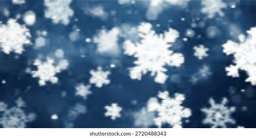 Fallender Schnee, nahtloser Hintergrund. Wiederholter weißer Schnee am Nachthimmel Tapete. Vektorgrafik mit sich wiederholendem Schneefallmuster. Weiße Schneeflocken, Punkte, Eiswürfel für die Weihnachtsdekoration. Winterschneesturmüberlagerung