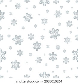 Patrón de caída sin fisuras en el fondo blanco. Textura de nieve repetible sobre fondo blanco. Fondo vectorial de invierno.