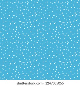 Falling snow seamless pattern. White snow and blue sky vector background. Winter snowfall.