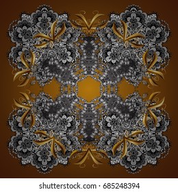 Falling snow. Seamless texture with stylized snowflakes and dots on a brown background. Starry Sky.