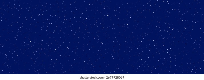 Fallender Schnee nahtlose Tapete. Wiederholter weißer Schnee am Nachthimmel Hintergrund. Vektorgrafik mit sich wiederholendem Schneefallmuster. Weiße Schneeflocken, Punkte, Eiswürfel für die Weihnachtsdekoration. Winterschneesturmüberlagerung