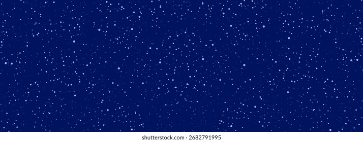 Fallender Schnee nahtlose Tapete. Wiederholter weißer Schnee am Nachthimmel Hintergrund. Vektorgrafik mit sich wiederholendem Schneefallmuster. Weiße Schneeflocken, Punkte, Eiswürfel für die Weihnachtsdekoration. Winterschneesturmüberlagerung
