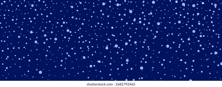 Fallender Schnee nahtlose Tapete. Wiederholter weißer Schnee am Nachthimmel Hintergrund. Vektorgrafik mit sich wiederholendem Schneefallmuster. Weiße Schneeflocken, Punkte, Eiswürfel für die Weihnachtsdekoration. Winterschneesturmüberlagerung