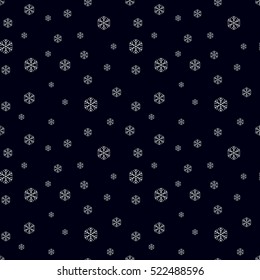 Falling snow. Seamless winter background with snowflakes. Snowfall on a dark background.